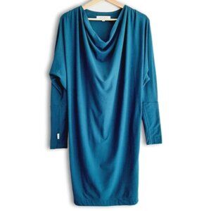 NICOLE BRIDGER Cowl Neck Dolman Sleeve Dress Bamboo Organic Cotton Blue Sz S
